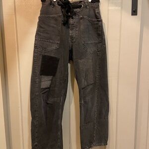 Free People Black Patchwork Barrel Jeans